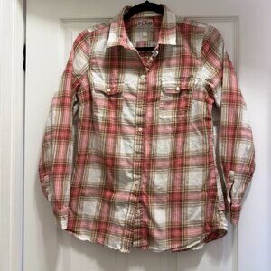 Old Navy Pink & Tan Flannel Button Down Shirt Size M